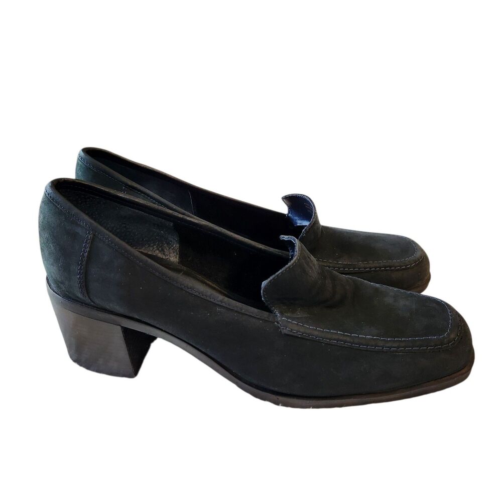 Vintage Y2K Westies Black Faux Suede Block Heel Loafers Size 10M Made in Brazil